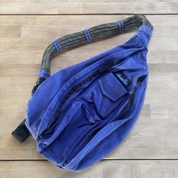 KAVU Handbags - KAVU Blue Gray Hike Rope Sling Bag Crossbody Embroidered Pocket Granola Outdoor